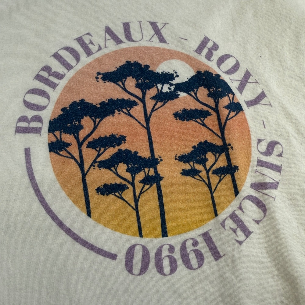 Roxy Graphic Tee Bordeau Roxy Since 1990 Palm Trees Sunset Women Medium White - Picture 2 of 8